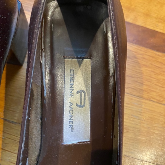Womens Etienne Aigner Maroon Square Toe Heels Narrow - Picture 2 of 5
